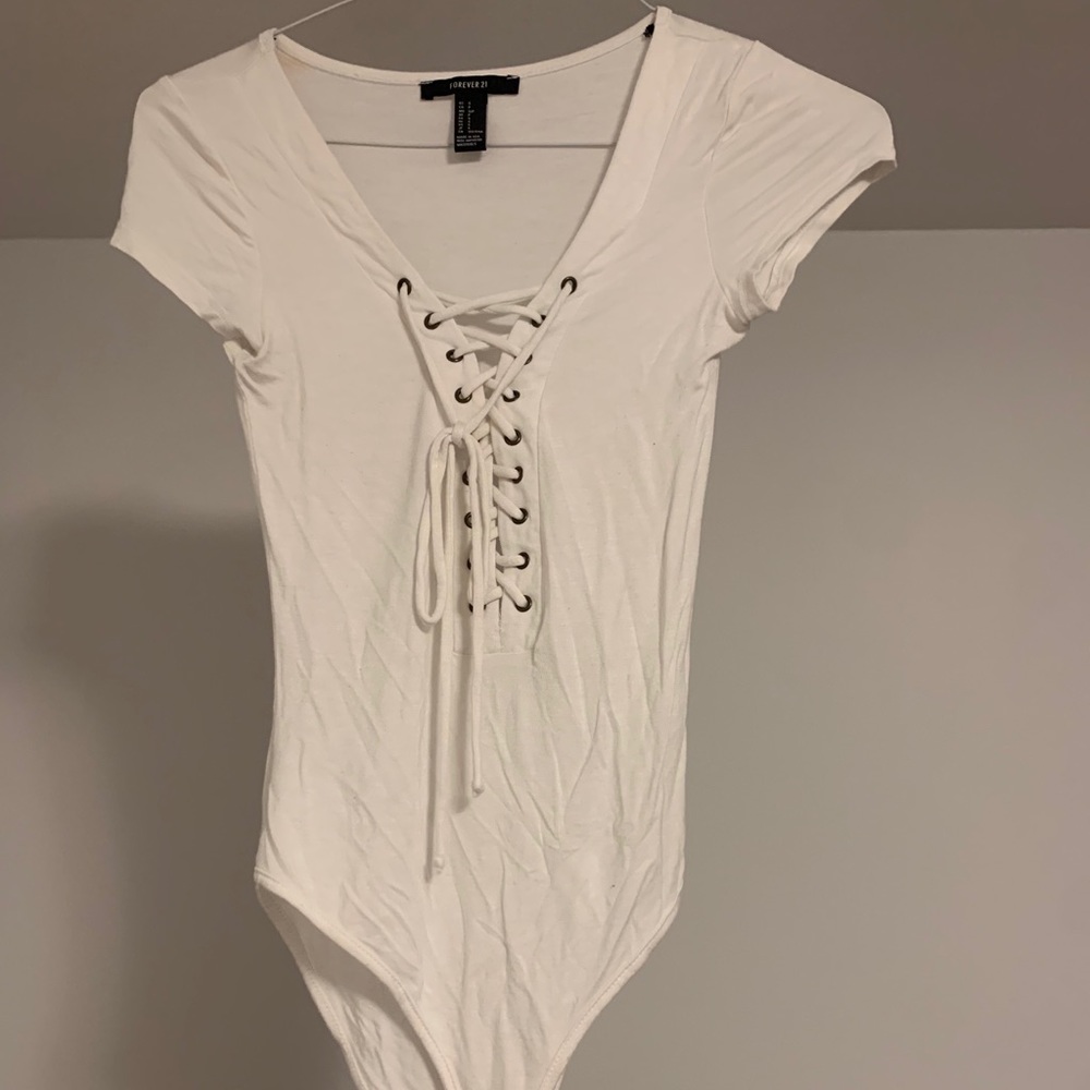 Forever 21 White Lace-Up Bodysuit